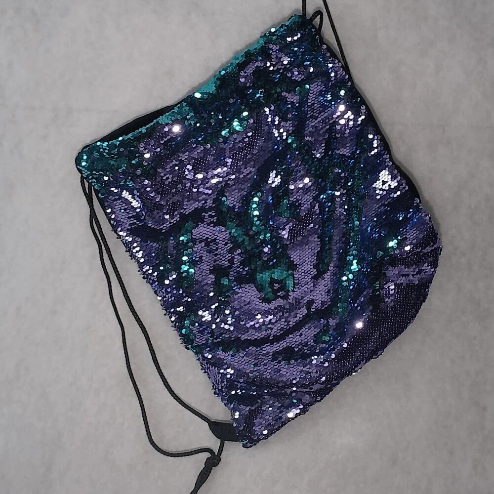 Color-flip Sequin Drawstring Backpack Changing Turquoise/Purple